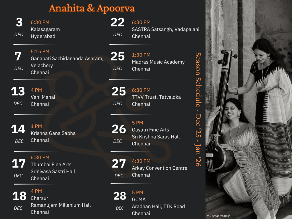 Page 1 of Anahita & Apoorva's December - January Music Season Schedule